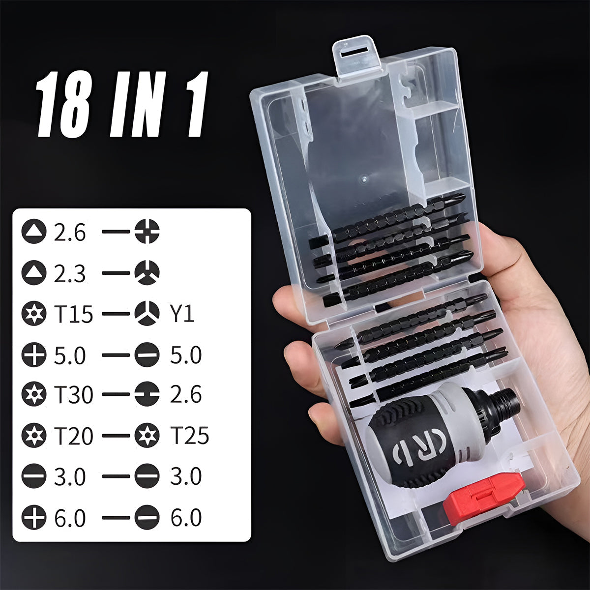 Ratchet Screwdriver Set with Sleeve Dual Head Screwdriver Expansion Cross Bits - 18-in-1 V528-RATCHET-SCREWDRIVER-18PCS-116425
