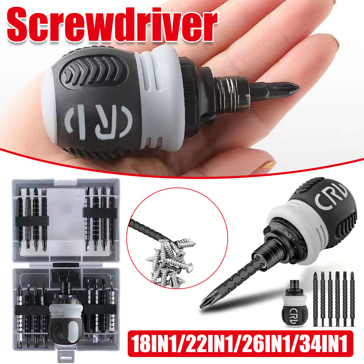 Ratchet Screwdriver Set with Sleeve Dual Head Screwdriver Expansion Cross Bits - 34-in-1 V528-RATCHET-SCREWDRIVER-34PCS-539044