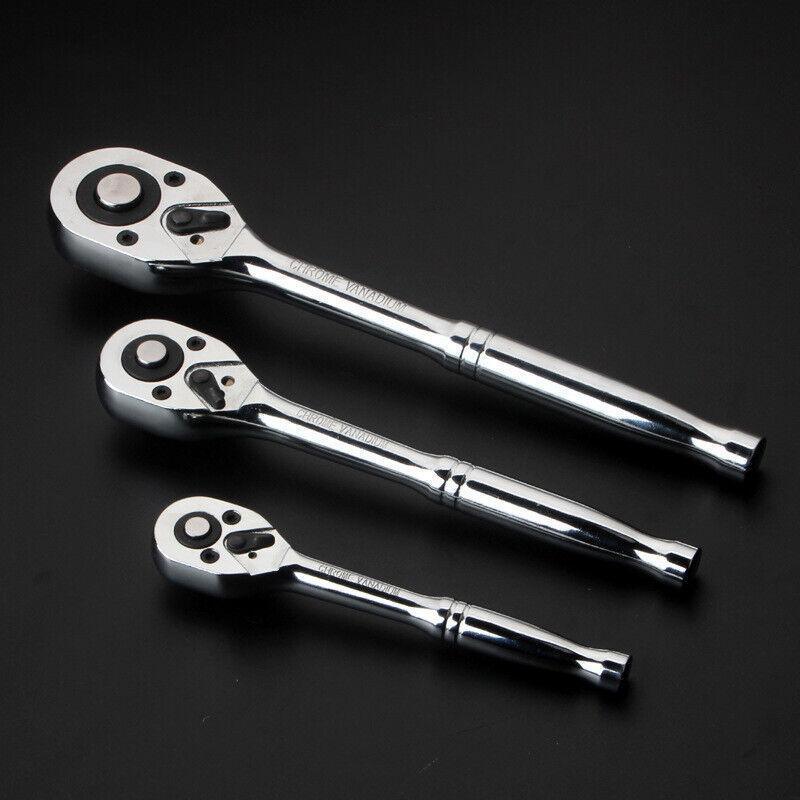 Quick Release Ratchet Handle 1/4 inch 3/8 inch 1/2 inch Drive Reversible Socket Wrench - 16x245x42mm