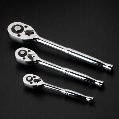 Quick Release Ratchet Handle 1/4 inch 3/8 inch 1/2 inch Drive Reversible Socket Wrench - 12x150x27mm V528-RATCHETWRENCH-1-4-889338