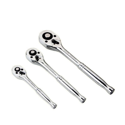 Quick Release Ratchet Handle 1/4 inch 3/8 inch 1/2 inch Drive Reversible Socket Wrench - 14x195x32mm V528-RATCHETWRENCH-3-8-740072