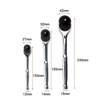 Quick Release Ratchet Handle 1/4 inch 3/8 inch 1/2 inch Drive Reversible Socket Wrench - 14x195x32mm V528-RATCHETWRENCH-3-8-740072
