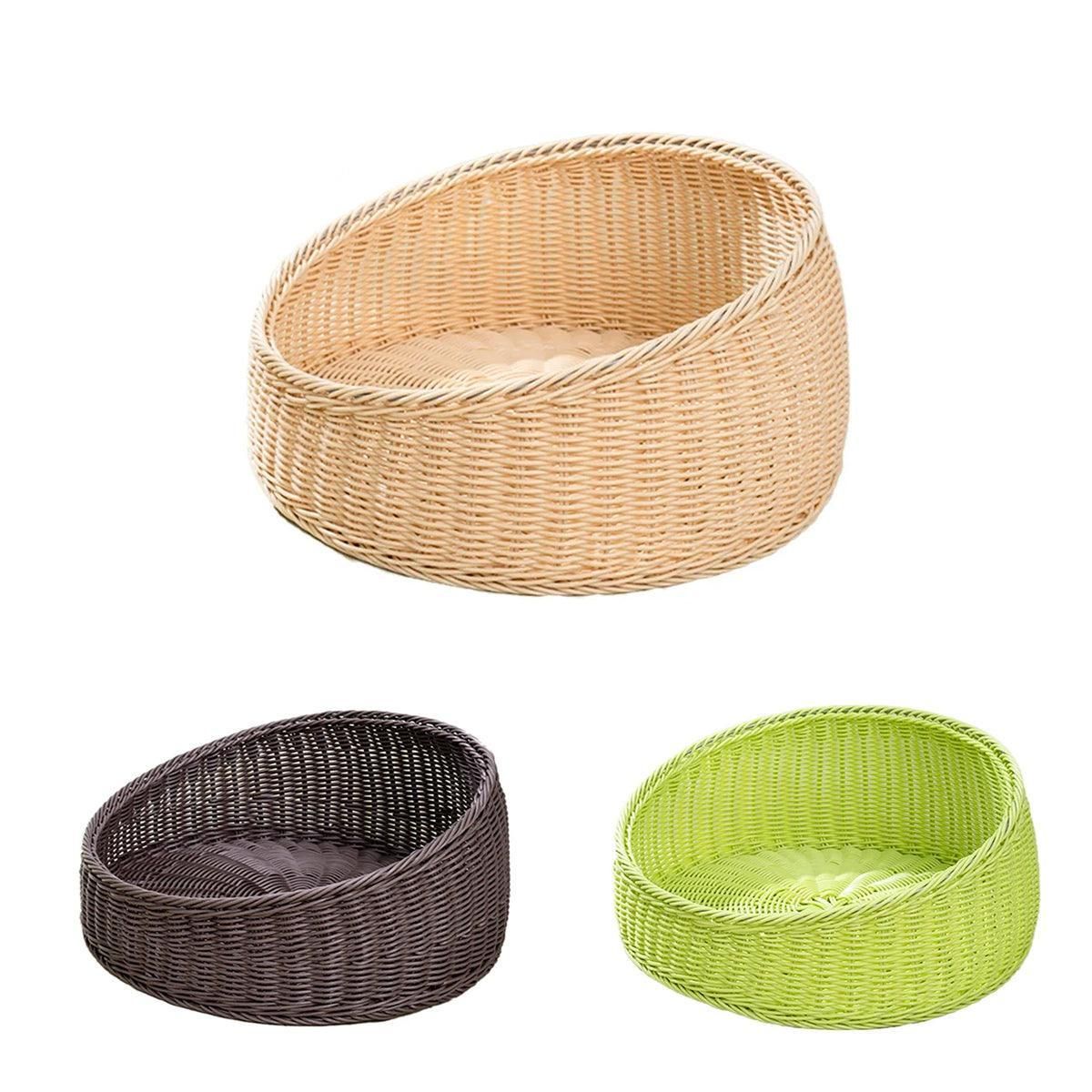 Rattan Cat Nest Four Seasons Open Cat House Summer Bed for Cats Pet Supplies - Coffee V528-RATTAN-NEST-COFFEE-179161