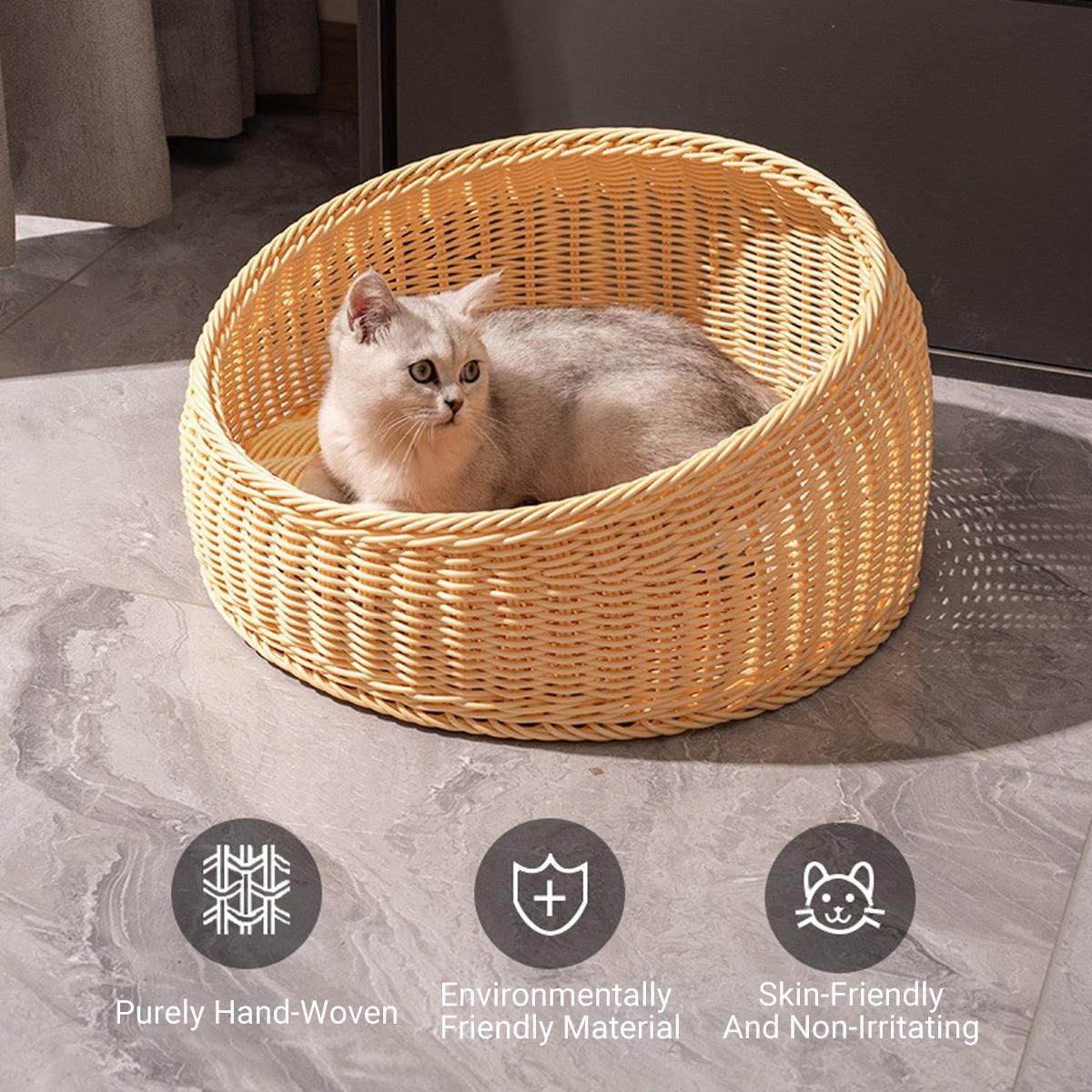 Rattan Cat Nest Four Seasons Open Cat House Summer Bed for Cats Pet Supplies - Coffee V528-RATTAN-NEST-COFFEE-179161