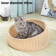 Rattan Cat Nest Four Seasons Open Cat House Summer Bed for Cats Pet Supplies - Coffee V528-RATTAN-NEST-COFFEE-179161