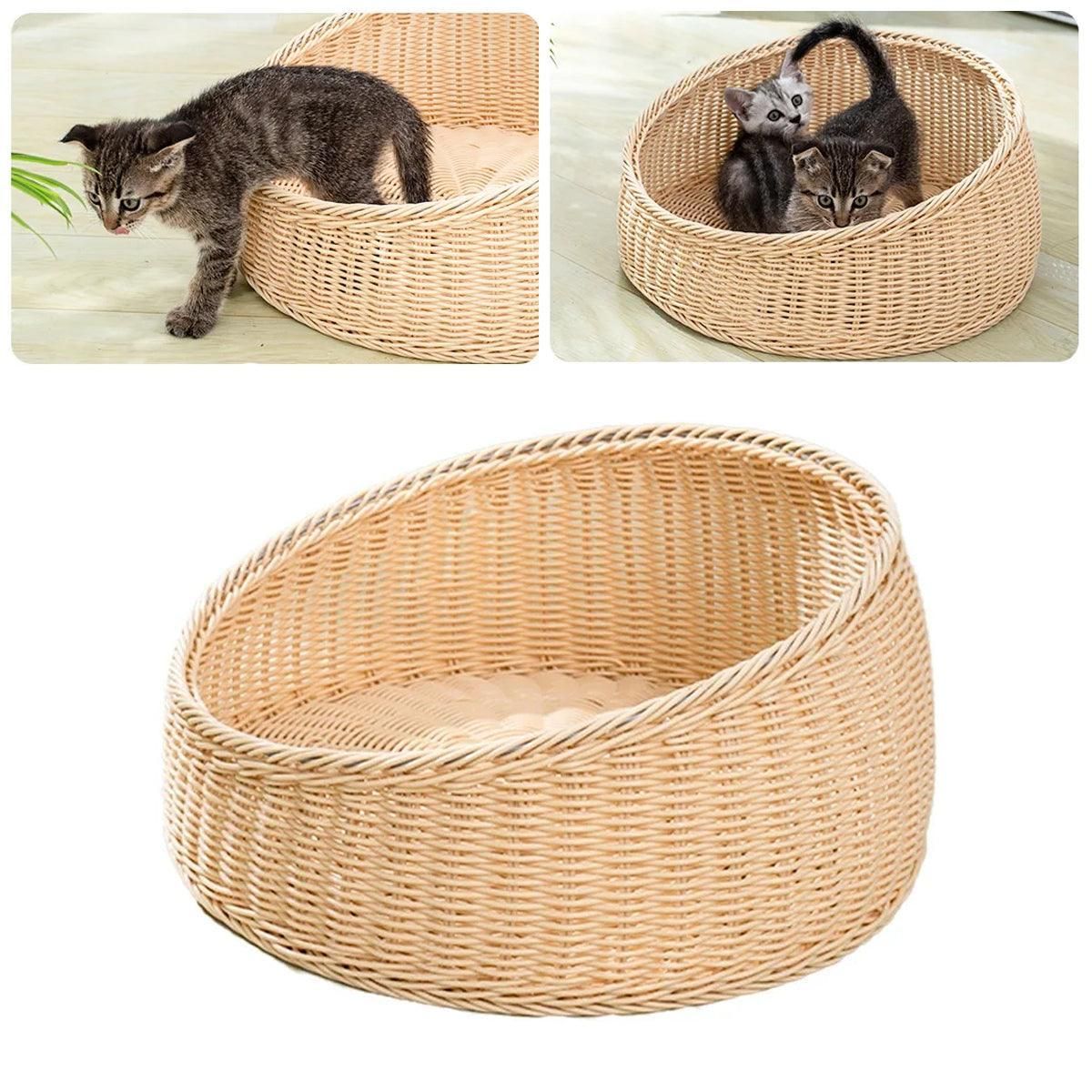 Rattan Cat Nest Four Seasons Open Cat House Summer Bed for Cats Pet Supplies - Coffee V528-RATTAN-NEST-COFFEE-179161