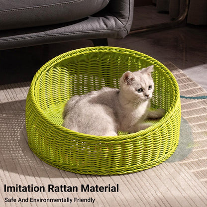 Rattan Cat Nest Four Seasons Open Cat House Summer Bed for Cats Pet Supplies - Green V528-RATTAN-NEST-GREEN-805852