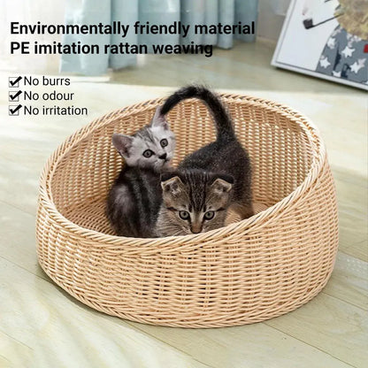 Rattan Cat Nest Four Seasons Open Cat House Summer Bed for Cats Pet Supplies - Green V528-RATTAN-NEST-GREEN-805852