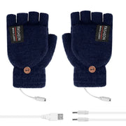 USB Heated Half Finger Gloves Winter Warm Knitted Gloves for Typing and Office Use - Navy V528-RECHARGEABLEMITTEN-314804-1