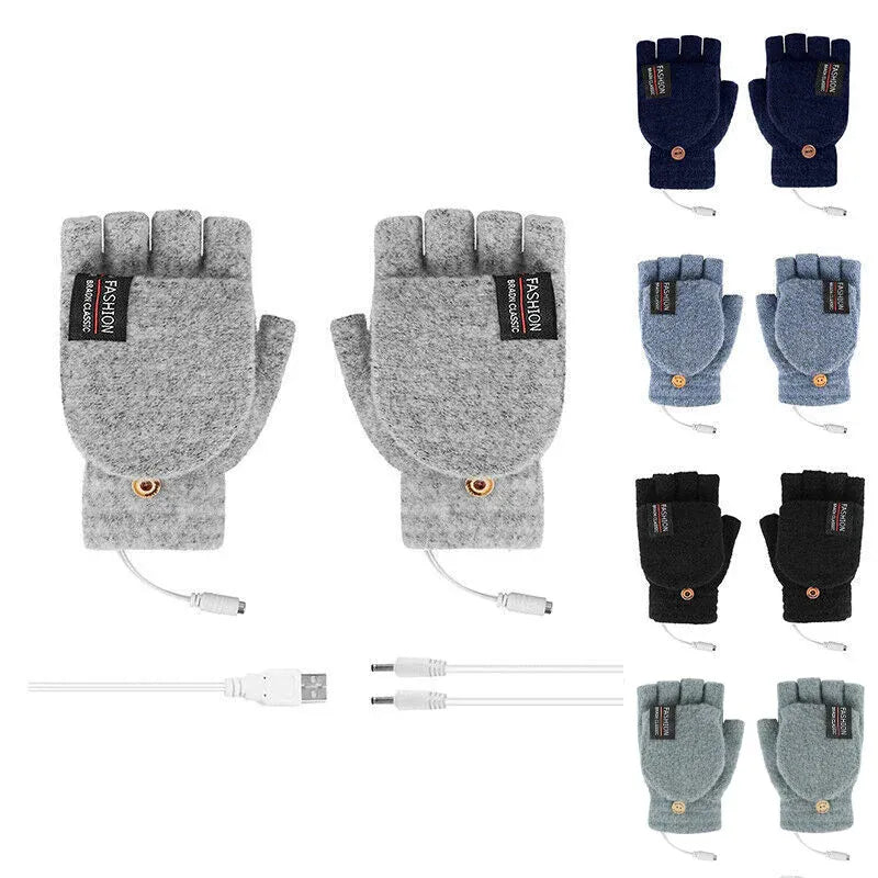 USB Heated Half Finger Gloves Winter Warm Knitted Gloves for Typing and Office Use - Navy V528-RECHARGEABLEMITTEN-314804-1