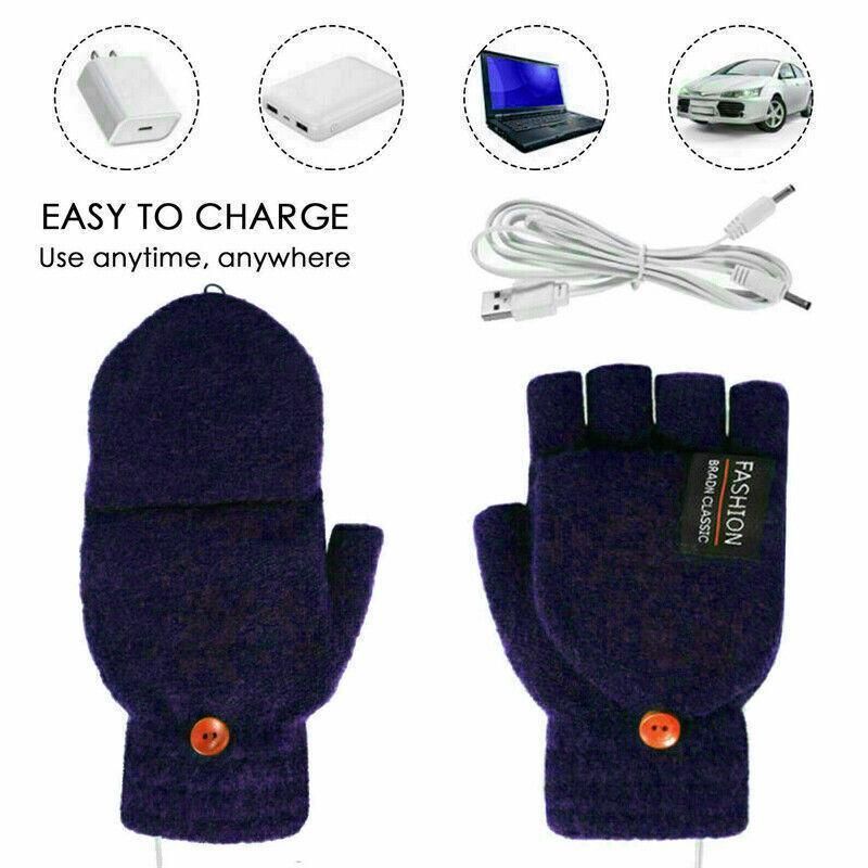USB Heated Half Finger Gloves Winter Warm Knitted Gloves for Typing and Office Use - Navy V528-RECHARGEABLEMITTEN-314804-1