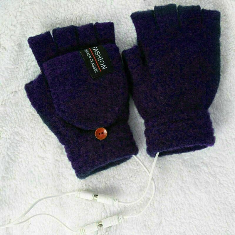 USB Heated Half Finger Gloves Winter Warm Knitted Gloves for Typing and Office Use - Navy V528-RECHARGEABLEMITTEN-314804-1