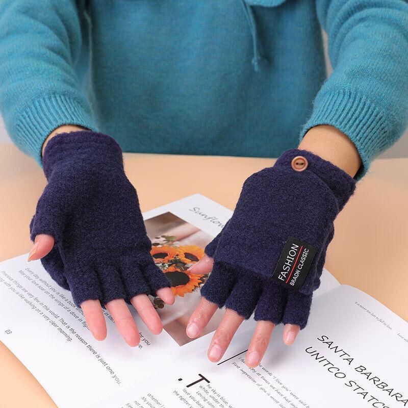 USB Heated Half Finger Gloves Winter Warm Knitted Gloves for Typing and Office Use - Navy V528-RECHARGEABLEMITTEN-314804-1