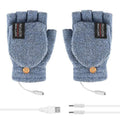 USB Heated Half Finger Gloves Winter Warm Knitted Gloves for Typing and Office Use - Blue V528-RECHARGEABLEMITTEN-BLUE-465051
