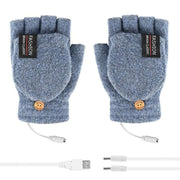 USB Heated Half Finger Gloves Winter Warm Knitted Gloves for Typing and Office Use - Blue V528-RECHARGEABLEMITTEN-BLUE-465051