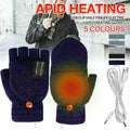 USB Heated Half Finger Gloves Winter Warm Knitted Gloves for Typing and Office Use - Green V528-RECHARGEABLEMITTEN-GREEN-137337