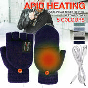 USB Heated Half Finger Gloves Winter Warm Knitted Gloves for Typing and Office Use - Green V528-RECHARGEABLEMITTEN-GREEN-137337