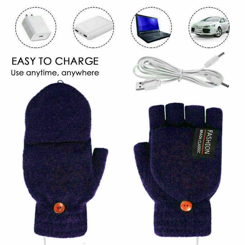 USB Heated Half Finger Gloves Winter Warm Knitted Gloves for Typing and Office Use - Green V528-RECHARGEABLEMITTEN-GREEN-137337