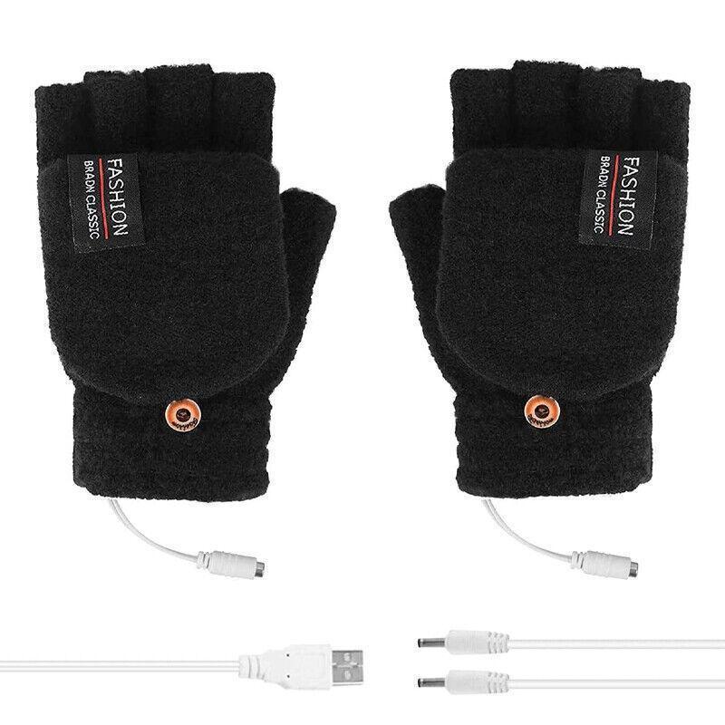 USB Heated Half Finger Gloves Winter Warm Knitted Gloves for Typing and Office Use - Green V528-RECHARGEABLEMITTEN-GREEN-137337