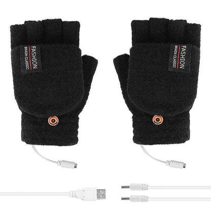 USB Heated Half Finger Gloves Winter Warm Knitted Gloves for Typing and Office Use - Green V528-RECHARGEABLEMITTEN-GREEN-137337