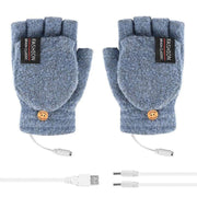 USB Heated Half Finger Gloves Winter Warm Knitted Gloves for Typing and Office Use - Green V528-RECHARGEABLEMITTEN-GREEN-137337