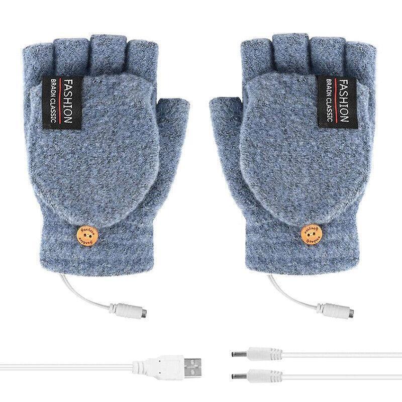 USB Heated Half Finger Gloves Winter Warm Knitted Gloves for Typing and Office Use - Green V528-RECHARGEABLEMITTEN-GREEN-137337