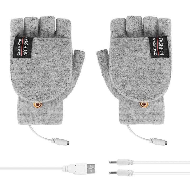 USB Heated Half Finger Gloves Winter Warm Knitted Gloves for Typing and Office Use - Green V528-RECHARGEABLEMITTEN-GREEN-137337