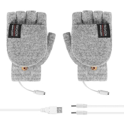 USB Heated Half Finger Gloves Winter Warm Knitted Gloves for Typing and Office Use - Green V528-RECHARGEABLEMITTEN-GREEN-137337