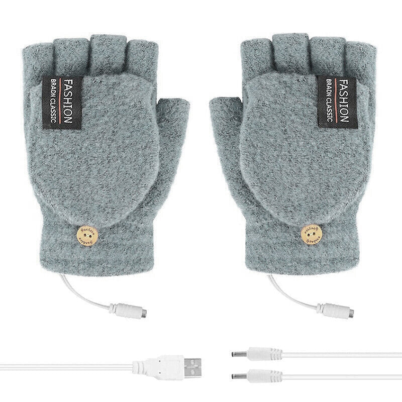 USB Heated Half Finger Gloves Winter Warm Knitted Gloves for Typing and Office Use - Green V528-RECHARGEABLEMITTEN-GREEN-137337