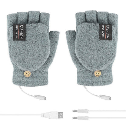 USB Heated Half Finger Gloves Winter Warm Knitted Gloves for Typing and Office Use - Green V528-RECHARGEABLEMITTEN-GREEN-137337