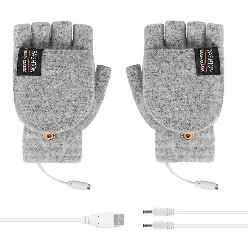 USB Heated Half Finger Gloves Winter Warm Knitted Gloves for Typing and Office Use - Grey V528-RECHARGEABLEMITTEN-GREY-726413
