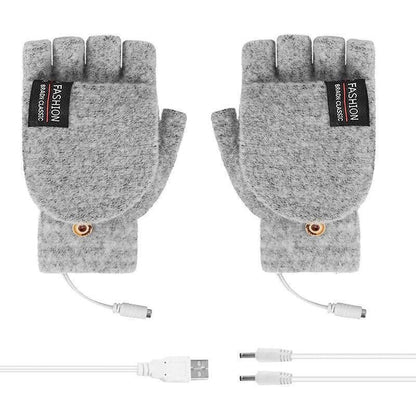 USB Heated Half Finger Gloves Winter Warm Knitted Gloves for Typing and Office Use - Grey V528-RECHARGEABLEMITTEN-GREY-726413