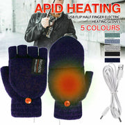 USB Heated Half Finger Gloves Winter Warm Knitted Gloves for Typing and Office Use - Grey V528-RECHARGEABLEMITTEN-GREY-726413