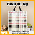50x Reusable Plastic Tote Bag Eco Friendly Shopping Bags Durable Large Capacity - Red-Black 37*30*8cm V528-RED-BLACK-30-4-4-50PCS-756544