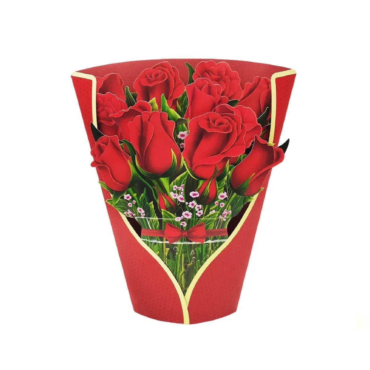 New Style 3D Pop Up Cards Paper Flower Bouquet Greeting Card for All Occasions - Red Rose V528-RED-ROSE-583624