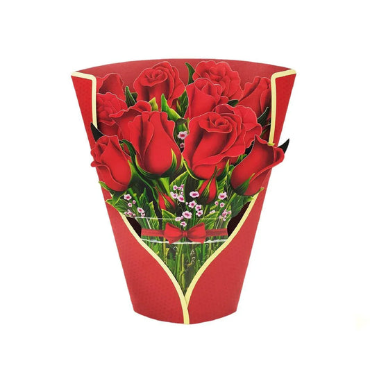New Style 3D Pop Up Cards Paper Flower Bouquet Greeting Card for All Occasions - Red Rose V528-RED-ROSE-583624