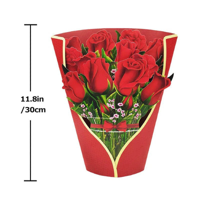 New Style 3D Pop Up Cards Paper Flower Bouquet Greeting Card for All Occasions - Red Rose V528-RED-ROSE-583624
