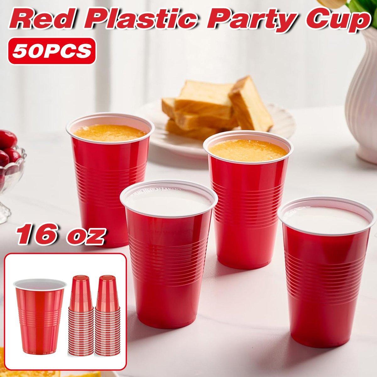 50pcs Red Plastic Beer Pong Cups Reusable Party Cups Drinking Game Supplies V528-RED-WHITE-CUP-500ML-50PCS-111782