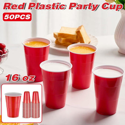 50pcs Red Plastic Beer Pong Cups Reusable Party Cups Drinking Game Supplies V528-RED-WHITE-CUP-500ML-50PCS-111782