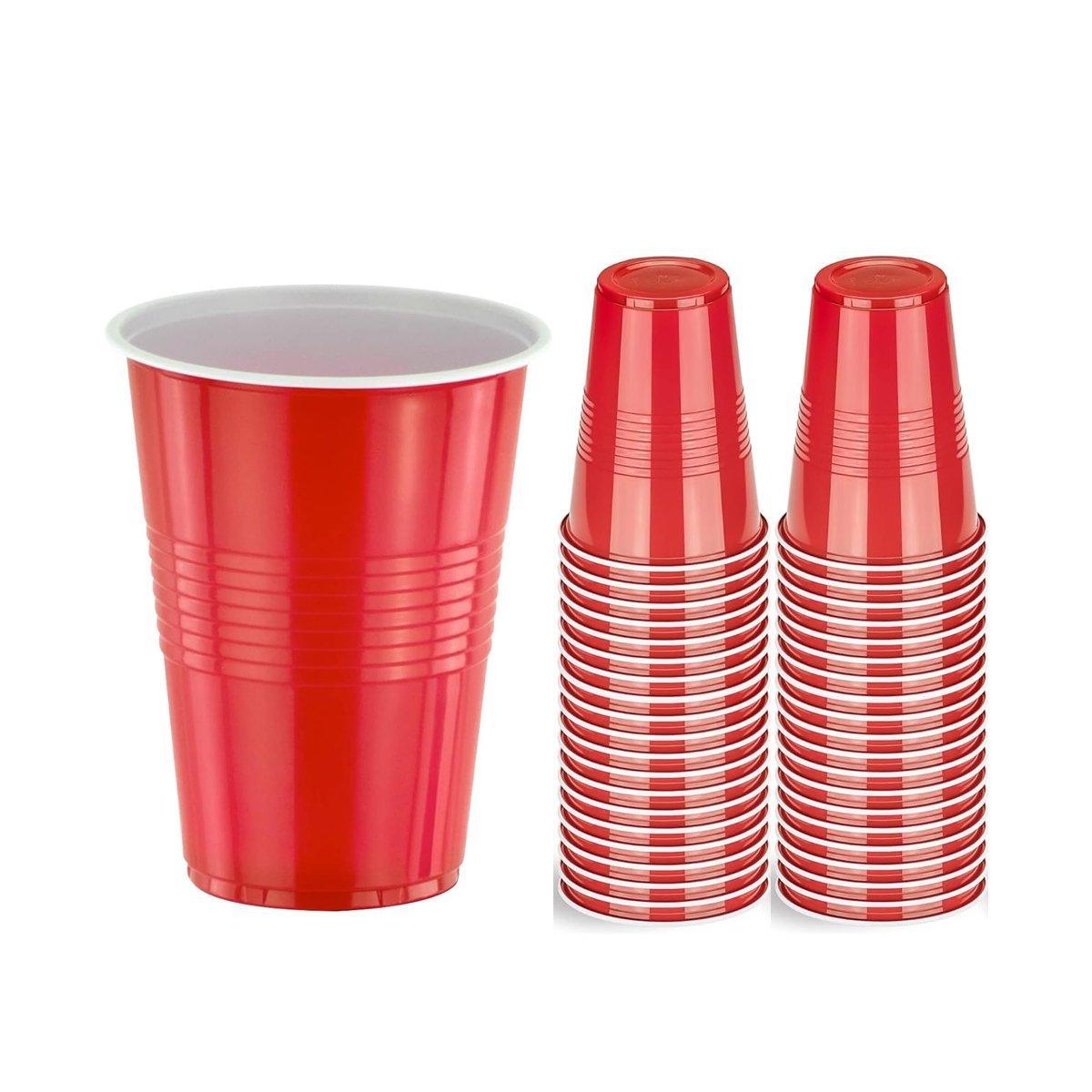 50pcs Red Plastic Beer Pong Cups Reusable Party Cups Drinking Game Supplies V528-RED-WHITE-CUP-500ML-50PCS-111782