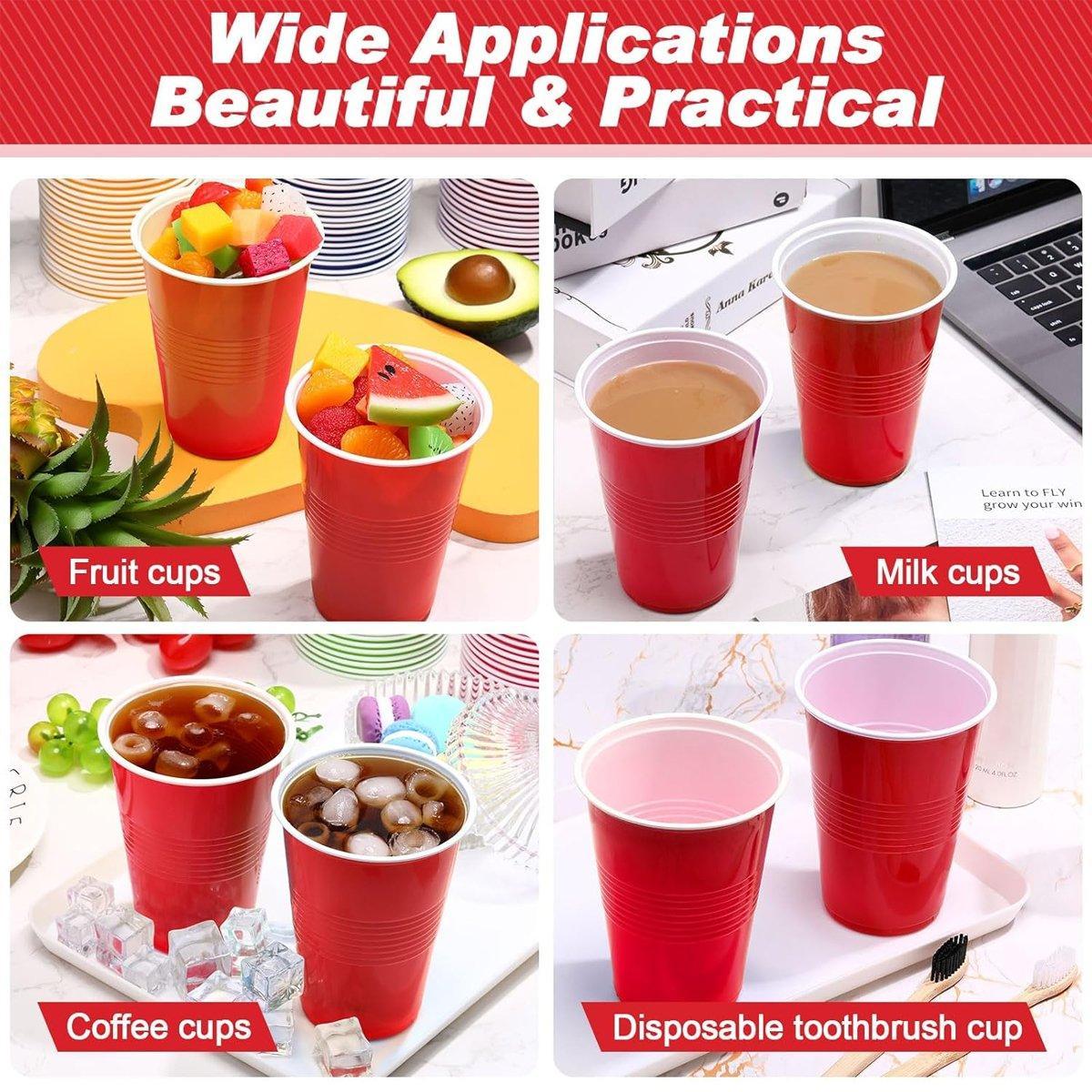 50pcs Red Plastic Beer Pong Cups Reusable Party Cups Drinking Game Supplies V528-RED-WHITE-CUP-500ML-50PCS-111782