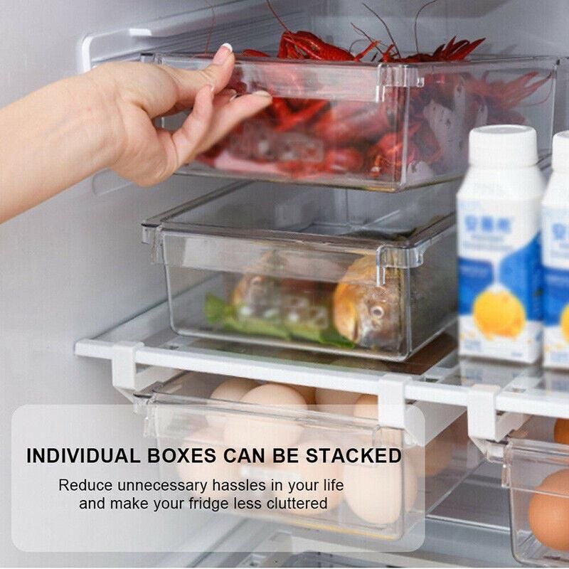 2PCS Adjustable Fridge Drawer Storage Box Under Shelf Refrigerator Organizer V528-REFRIGERATORDRAWER-2PCS-454199