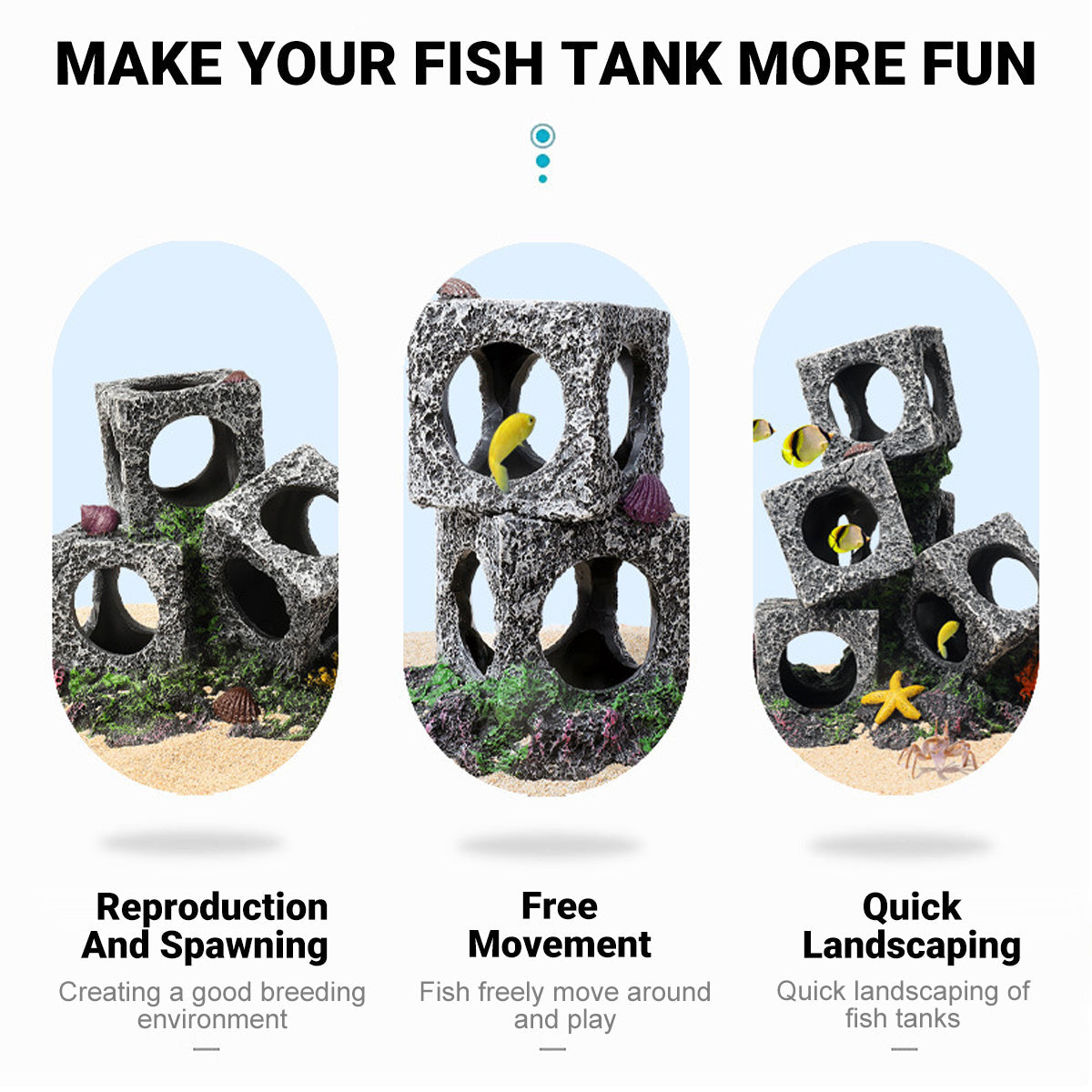 Fish Tank Shrimp Shelter House Square Stone Cave Aquarium Breeding Hiding Decor - 2 Squares V528-REFUGE-HOUSE-2-859238