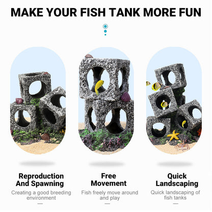 Fish Tank Shrimp Shelter House Square Stone Cave Aquarium Breeding Hiding Decor - 2 Squares V528-REFUGE-HOUSE-2-859238