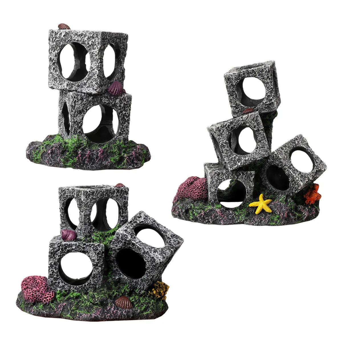 Fish Tank Shrimp Shelter House Square Stone Cave Aquarium Breeding Hiding Decor - 3 Squares V528-REFUGE-HOUSE-3-339924