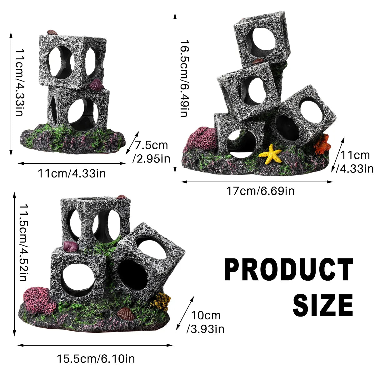Fish Tank Shrimp Shelter House Square Stone Cave Aquarium Breeding Hiding Decor - 3 Squares V528-REFUGE-HOUSE-3-339924