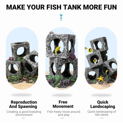 Fish Tank Shrimp Shelter House Square Stone Cave Aquarium Breeding Hiding Decor - 3 Squares V528-REFUGE-HOUSE-3-339924