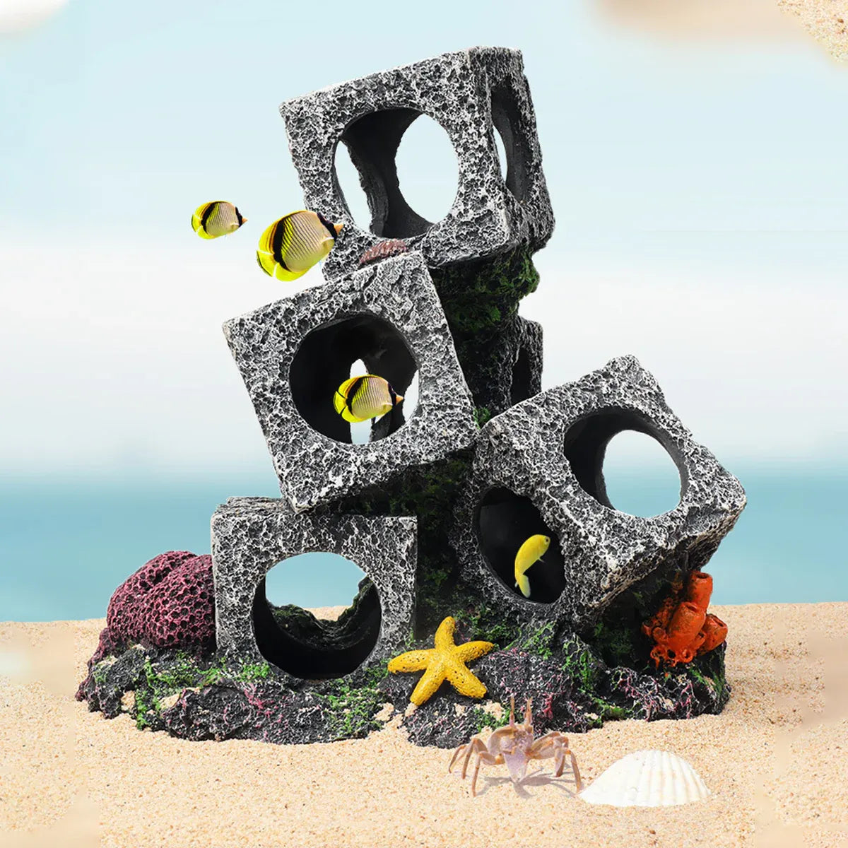 Fish Tank Shrimp Shelter House Square Stone Cave Aquarium Breeding Hiding Decor - 3 Squares V528-REFUGE-HOUSE-3-339924