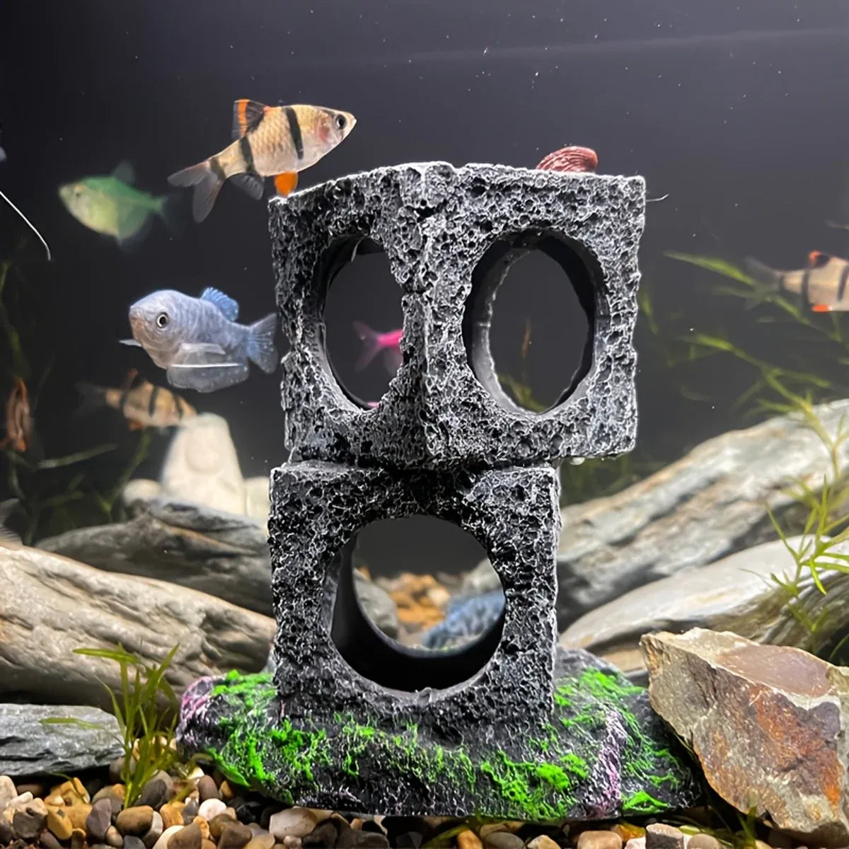 Fish Tank Shrimp Shelter House Square Stone Cave Aquarium Breeding Hiding Decor - 3 Squares V528-REFUGE-HOUSE-3-339924