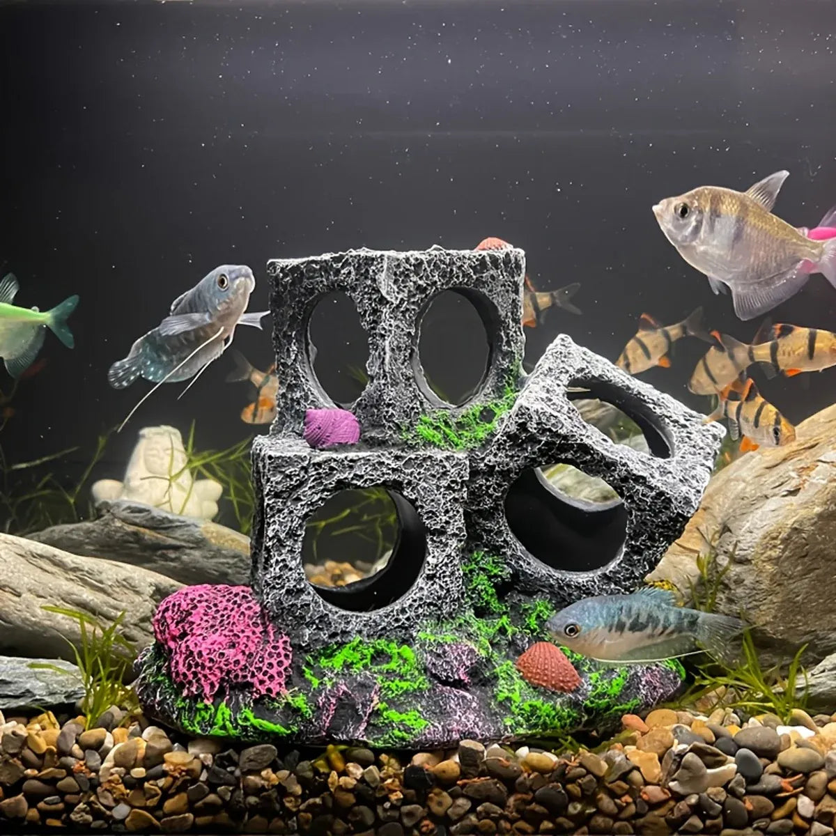 Fish Tank Shrimp Shelter House Square Stone Cave Aquarium Breeding Hiding Decor - 3 Squares V528-REFUGE-HOUSE-3-339924